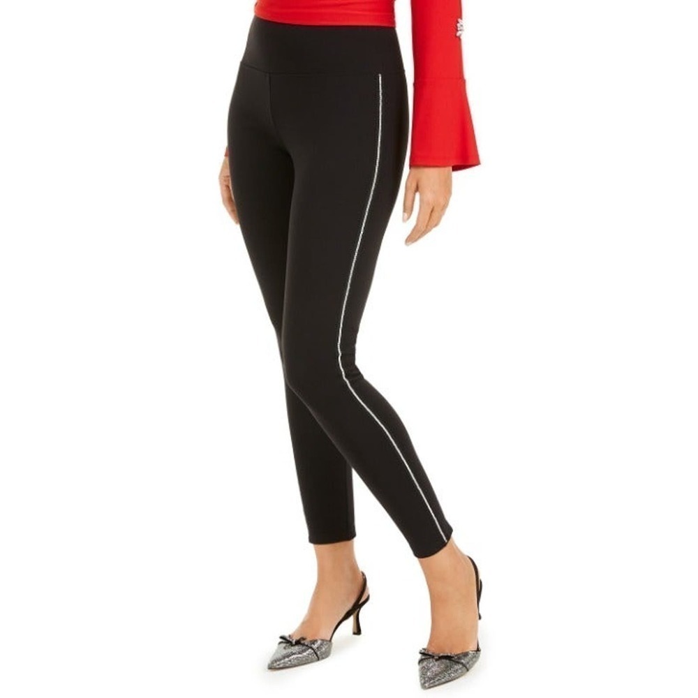L343 Inc Black Shine Embellished Stripe Tuxedo Leggings - 3XL